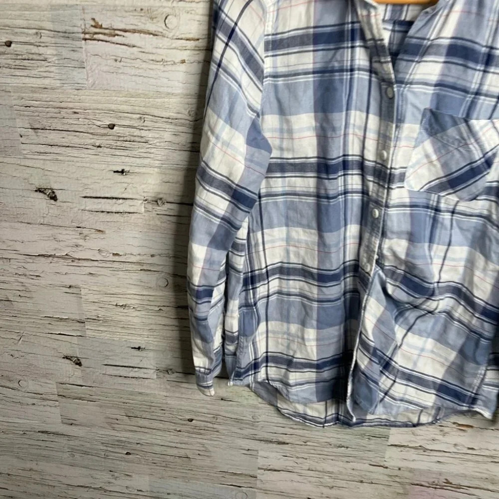Eddie bauer blue  white plaid button down shirt size medium - Picture 3 of 8